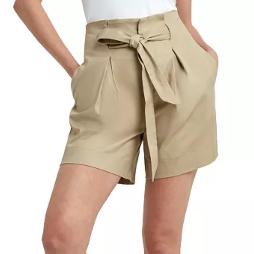 NEW H Halston Women's Khaki/tan Belted Paperbag Shorts, size XS